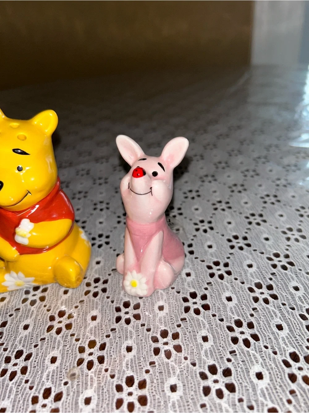 Winnie-the-Pooh and Piglet Floral Ceramic Salt and Pepper Set